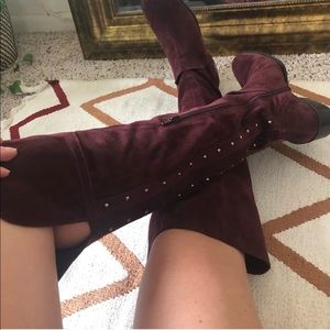 Vince Camuto Burgundy Red Suede Flat Boots